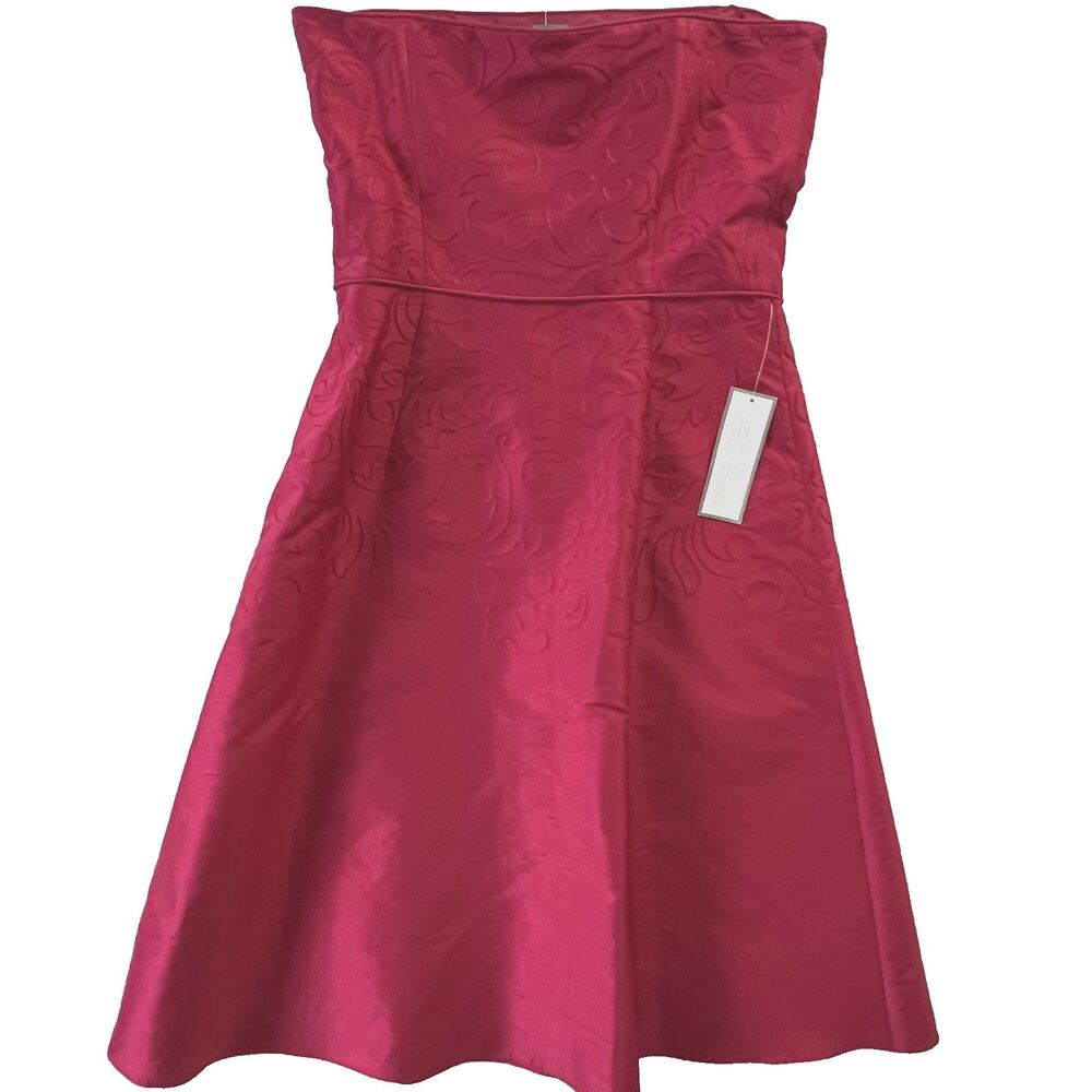 Ann Taylor Dress 2 Silk Strapless Embroidered Fit & Flare Dress Fuchsia NWT - Picture 2 of 11